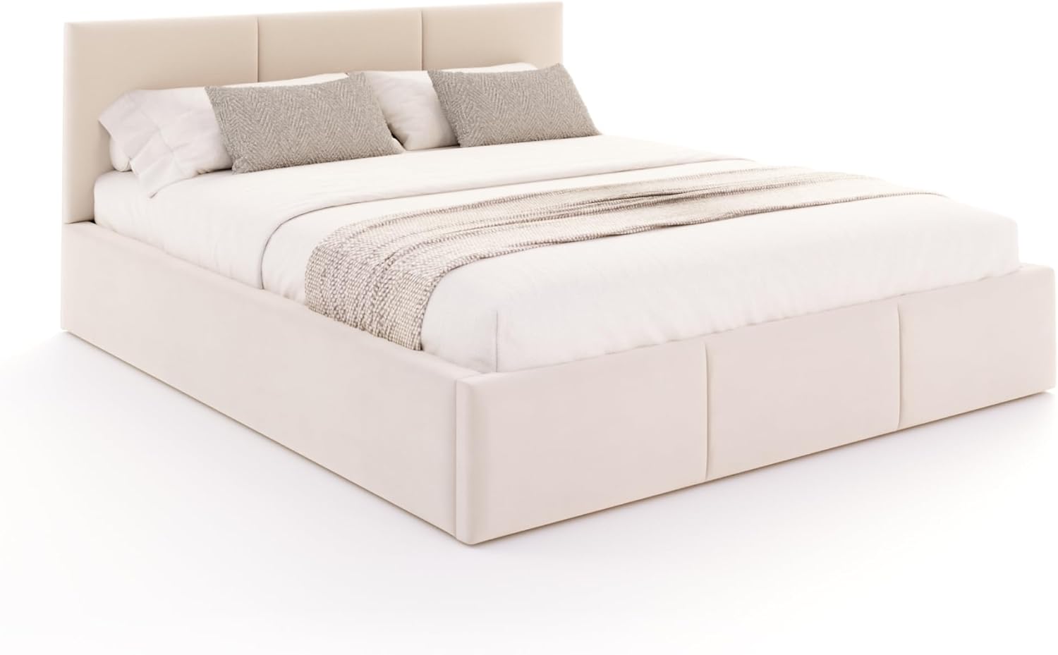 FDM Polsterbett 180x200 cm Doppelbett mit Lattenrost Bettkasten Stauraum Fresia Trinity beige mit Kopfteil modern