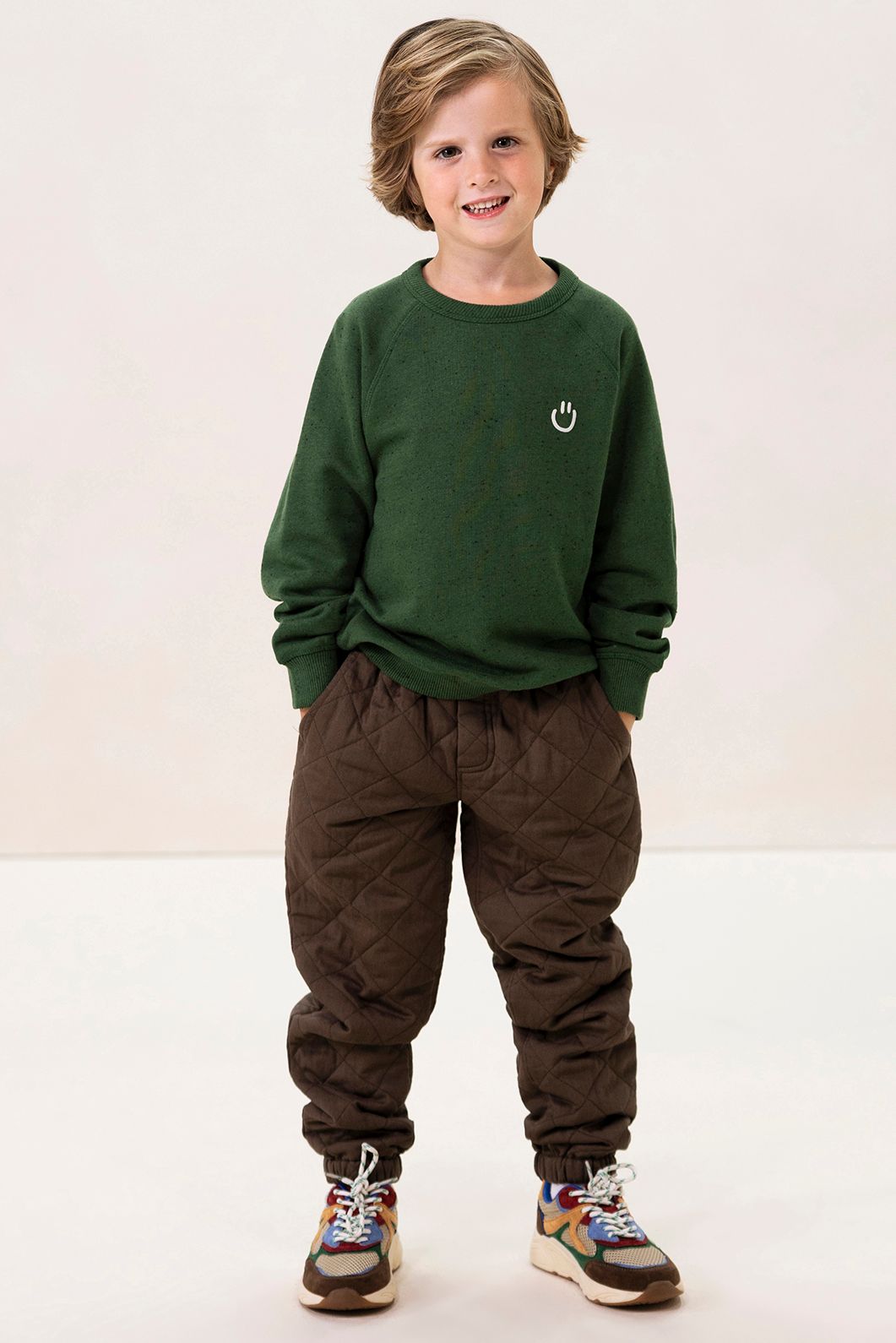 Donkergroene quilted pull on broek