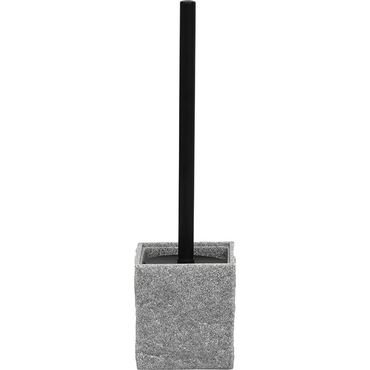 BROSSE WC POLYRESINE CARREE TIGE NOIRE MAT GRIS