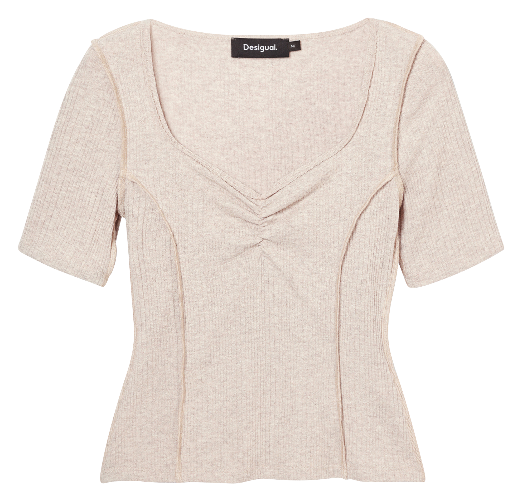 Tee-shirt encolure cœur en coton mélangé| Blanc