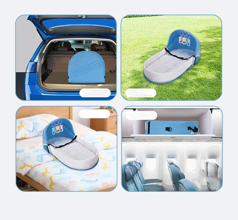 (80x40cm) Faltbares Baby Reise Bett inkl. Sonnendach / Moskito Netz - Grau / Weiss