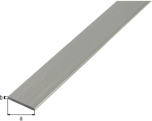 Platte staaf, natuurlijk aluminium, 20x2mm, 2,6 m