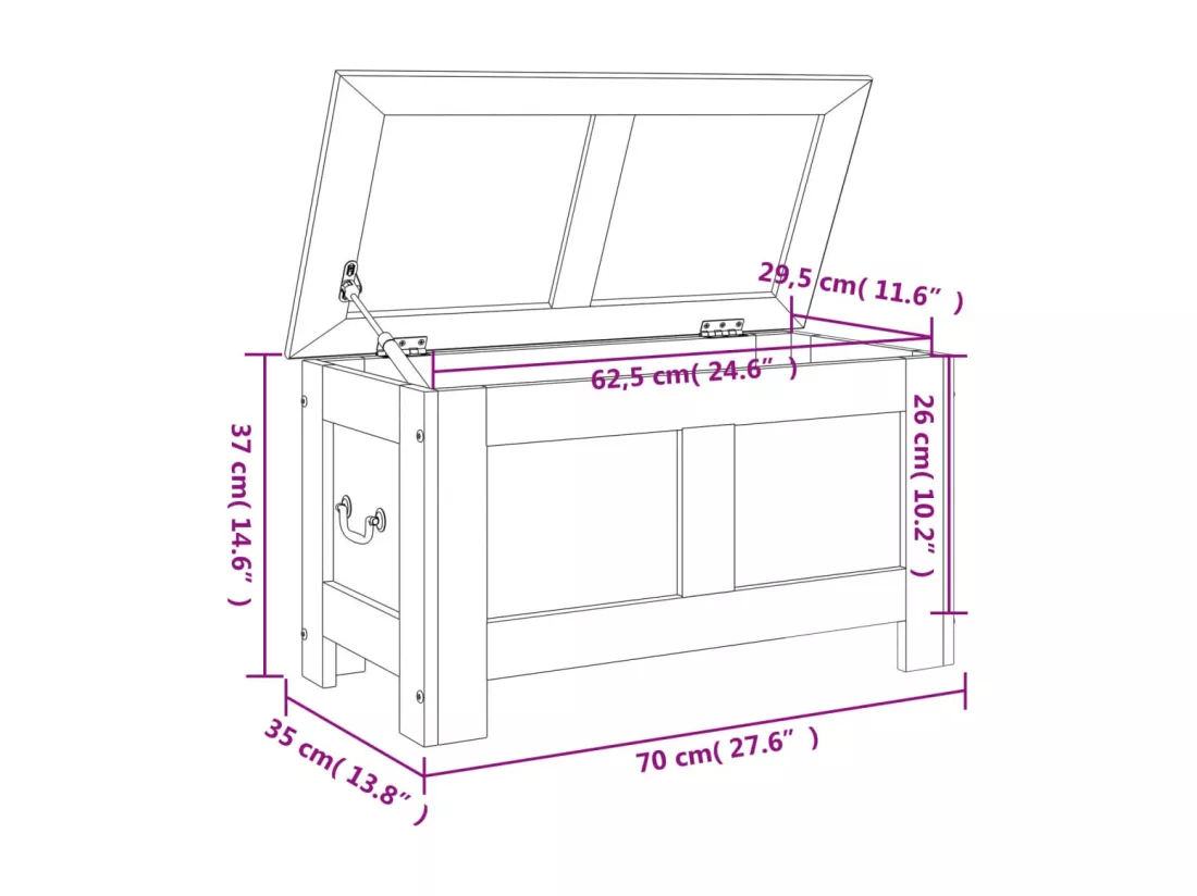 Coffre de rangement avec couvercle marron bois massif d'acacia
