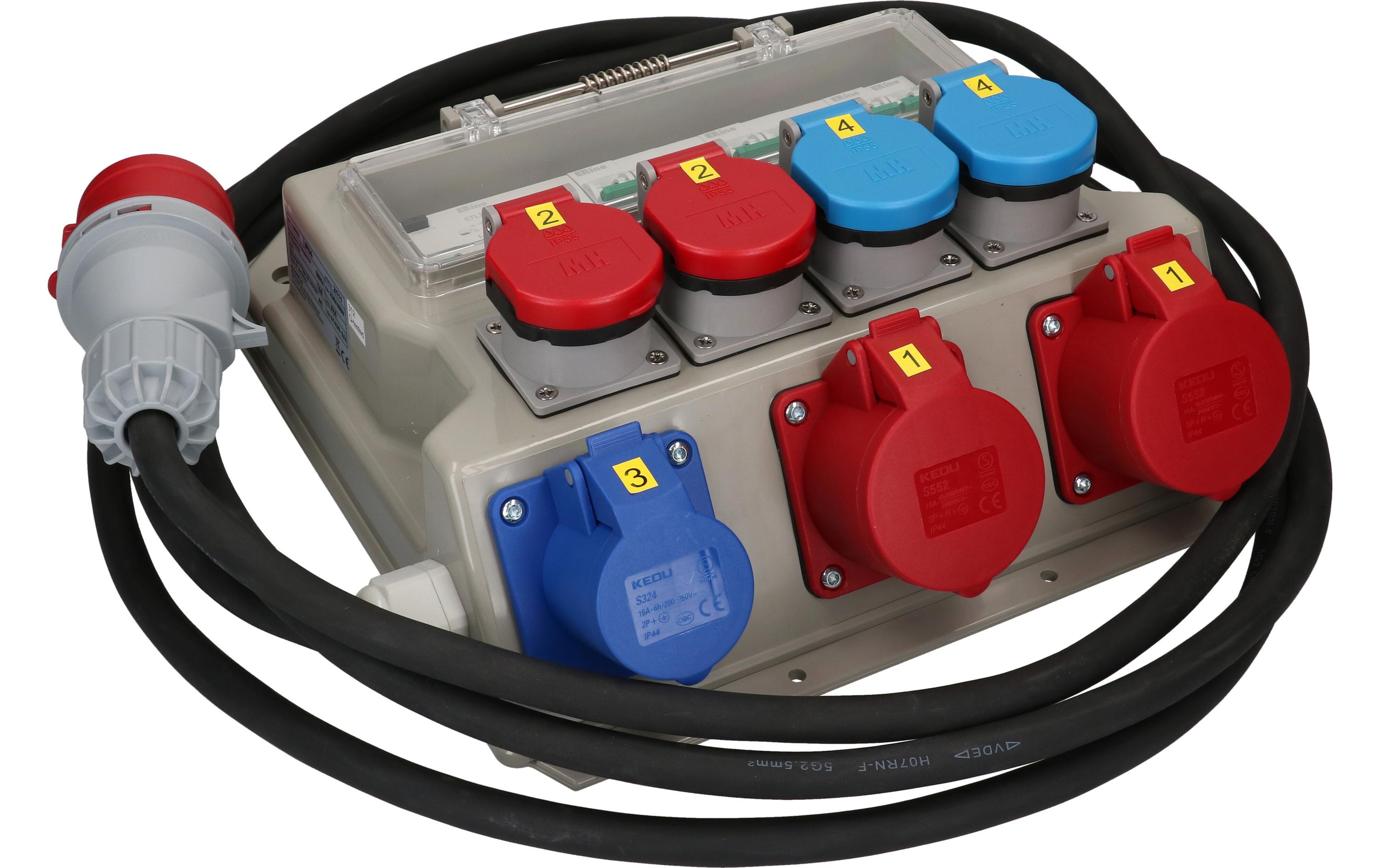 Baustromverteiler CEE16, T25, T23, 40A FI/LS, IP44<br>Baustromverteiler mit Steckdosen für 230 V und 400 V