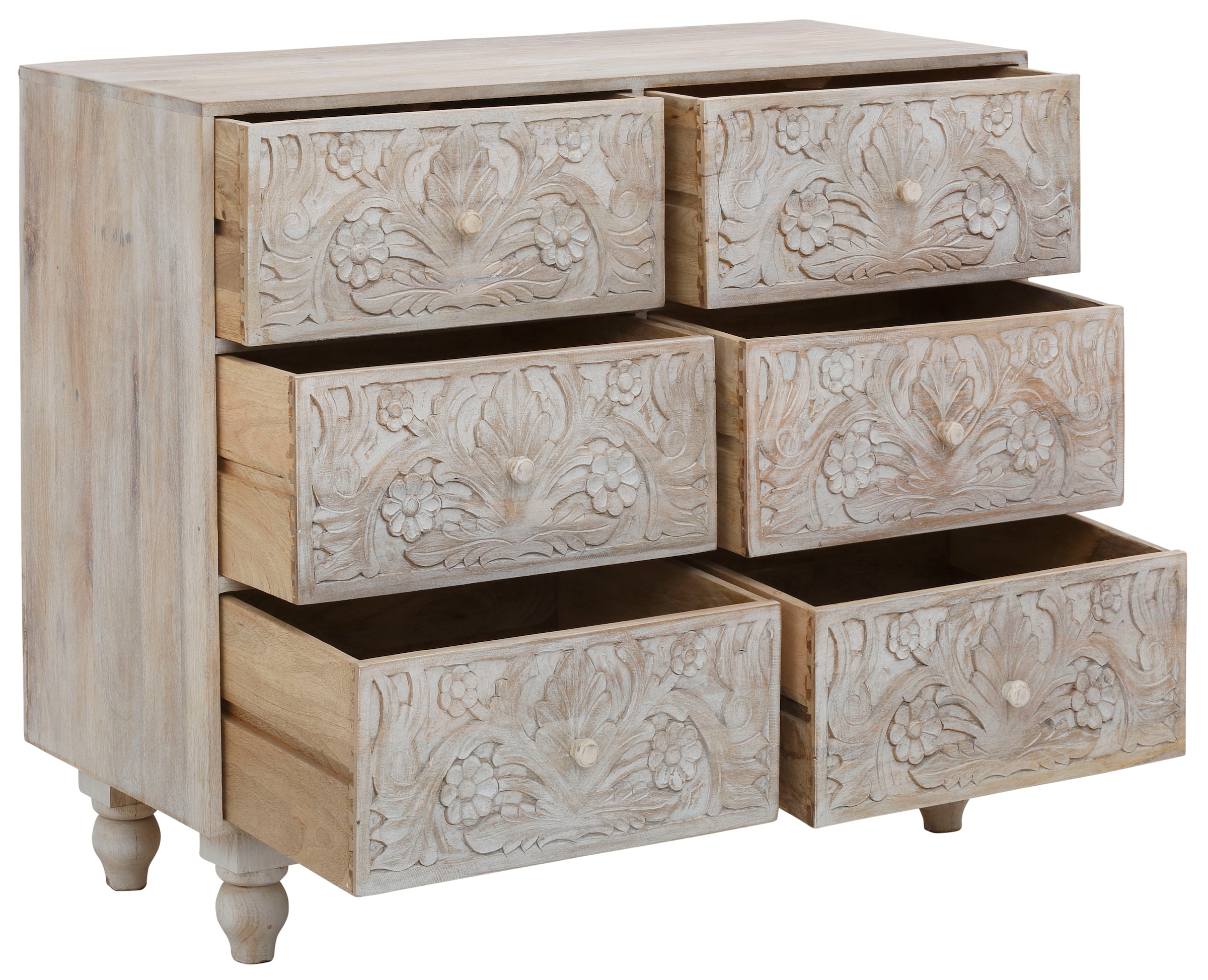 Home affaire Kommode »Lavin Sideboard« Mangoholz, mit dekorativen Schnitzereien, Handgefertigt, Breite 110 cm