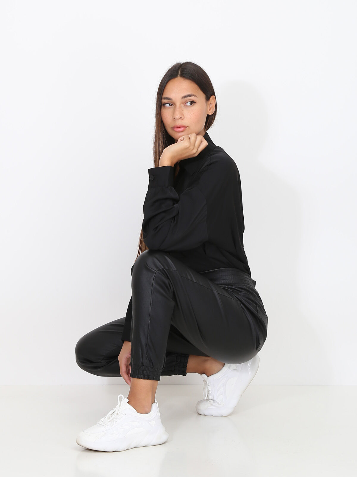 Pantalon jogger en simili- Noir