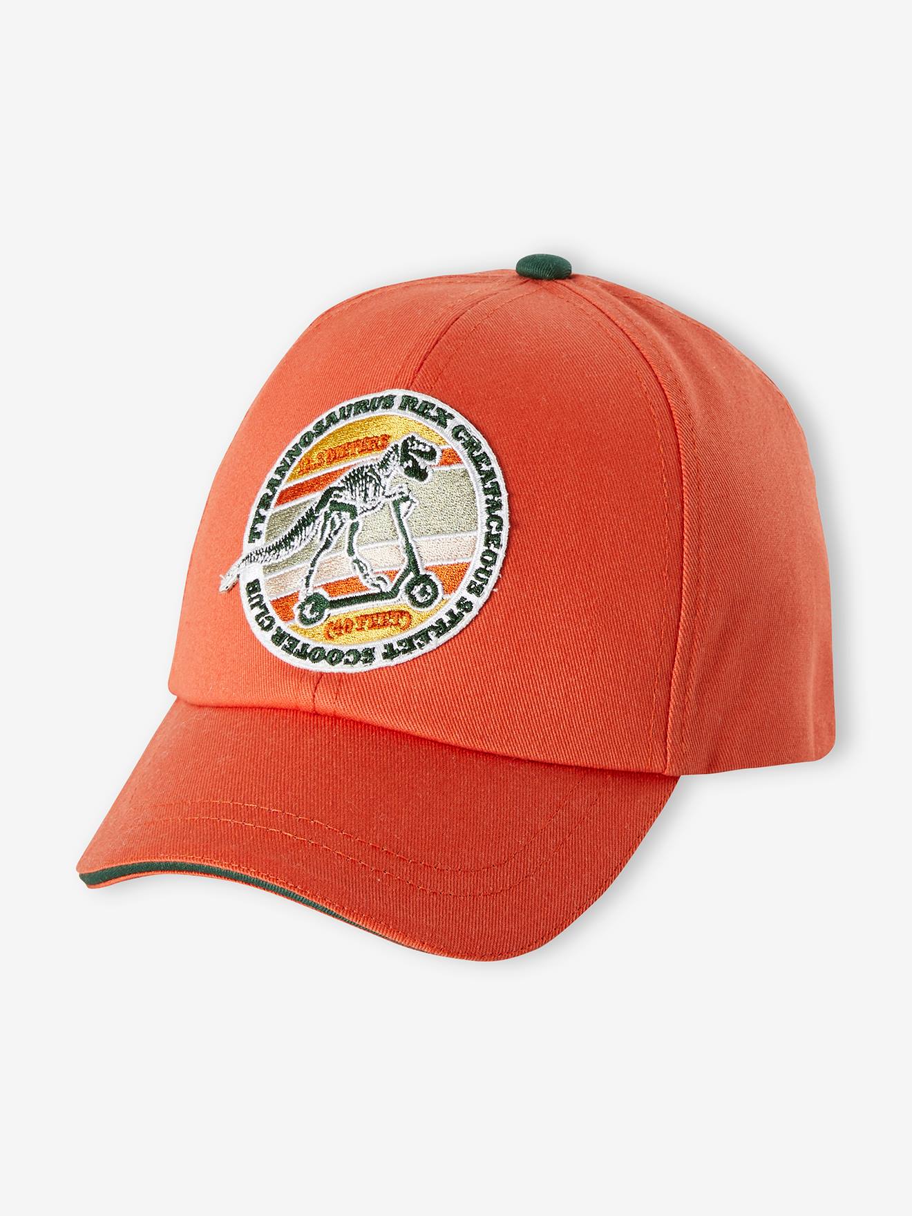 Boné de dinossauro para meninos, certificado Oeko Tex®, laranja médio, liso com estampas.