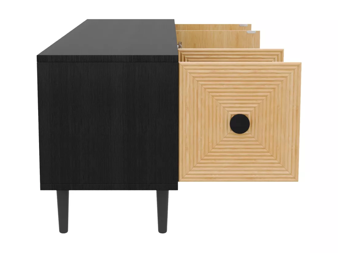 Meuble TV moderne effet bois bambou noir 150x38x55 cm Diestru