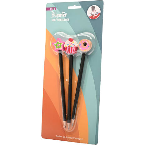 Danpen junior blyant med viskelæder 3 stk. - assorteret
