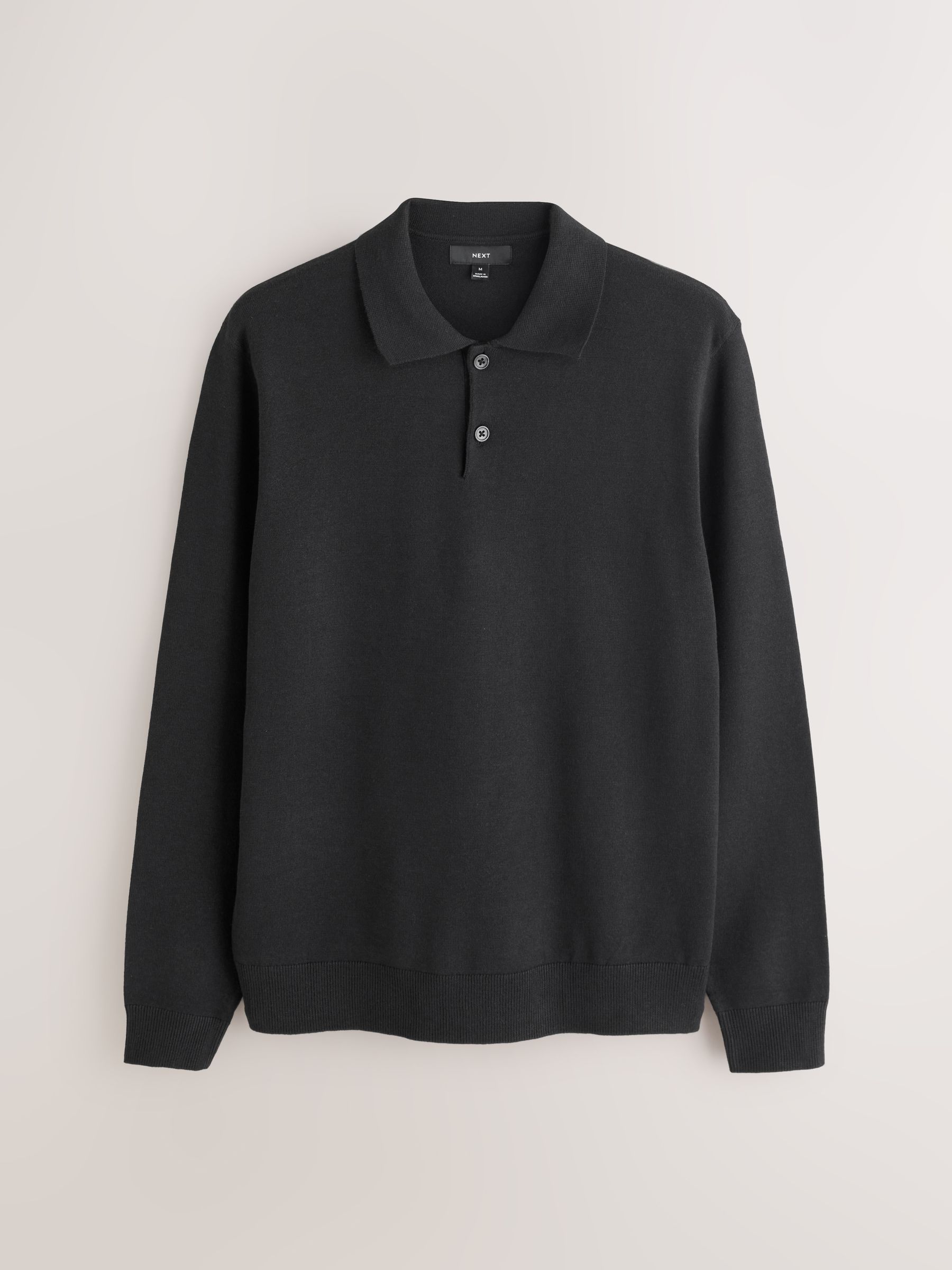 Zwart - Effen - Regular Fit Essential Long Sleeve Knitted Polo Shirt