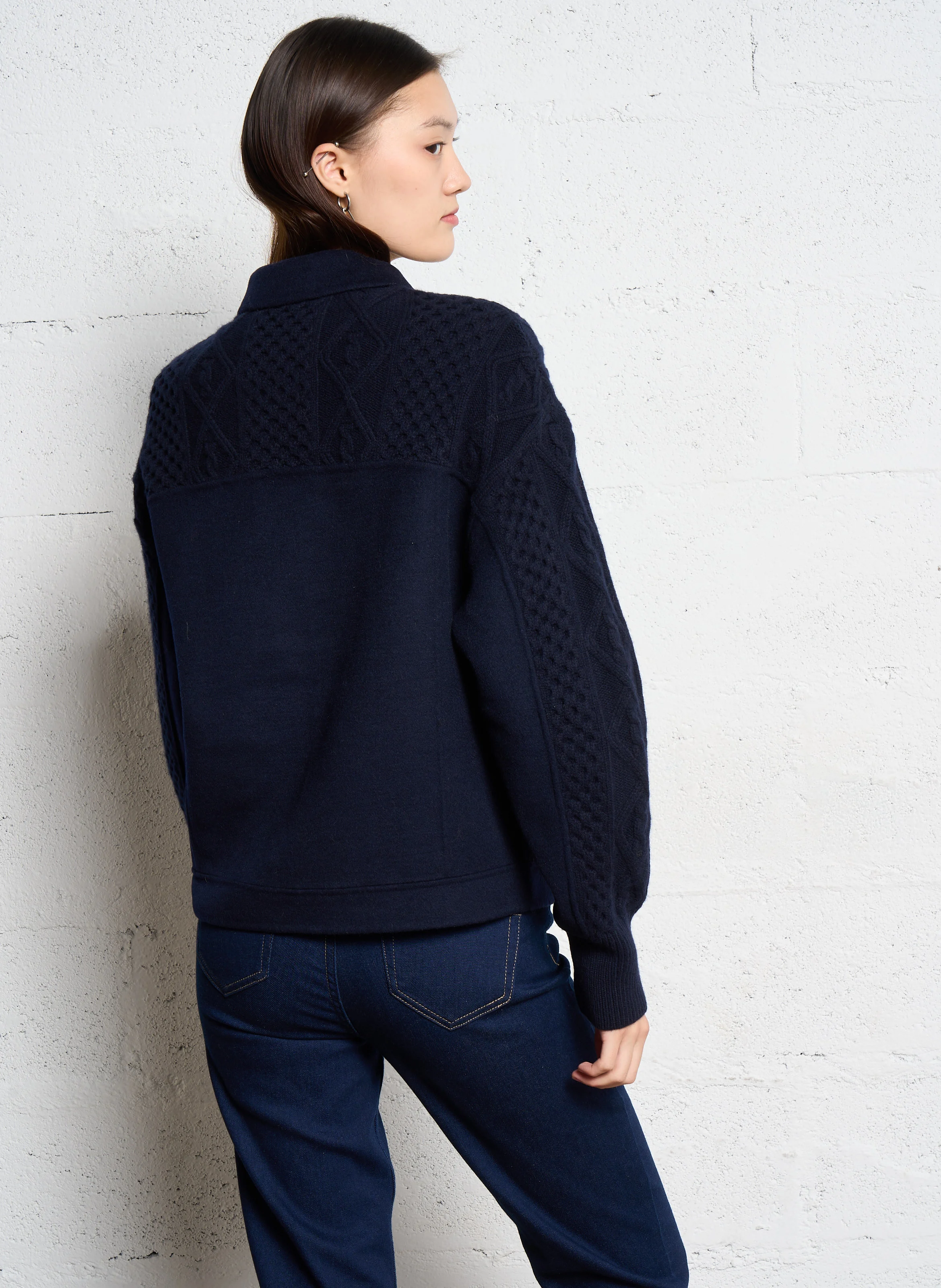 SACHA - Veste droite col classique en laine mélangée | Bleu