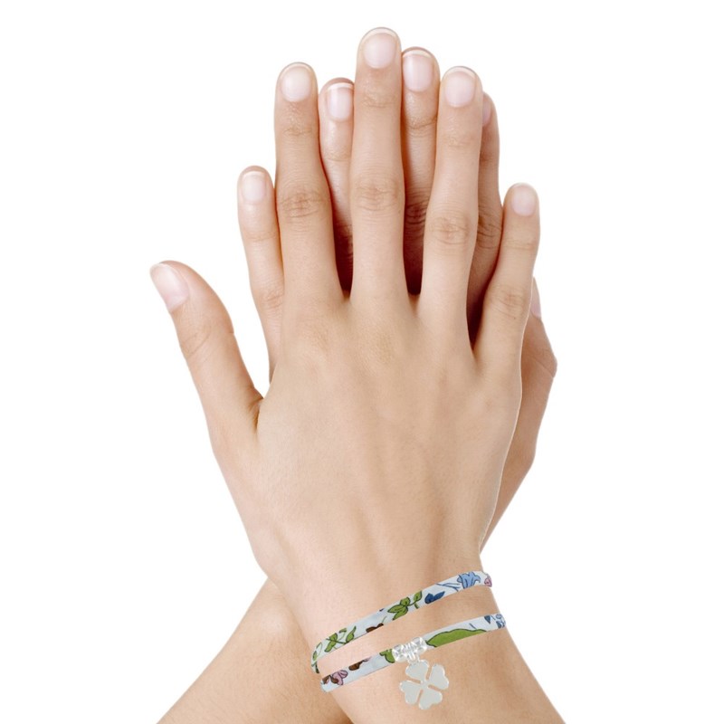 Bracelet Double Tour Lien Liberty et Trèfle Argent - Classics - Blanc