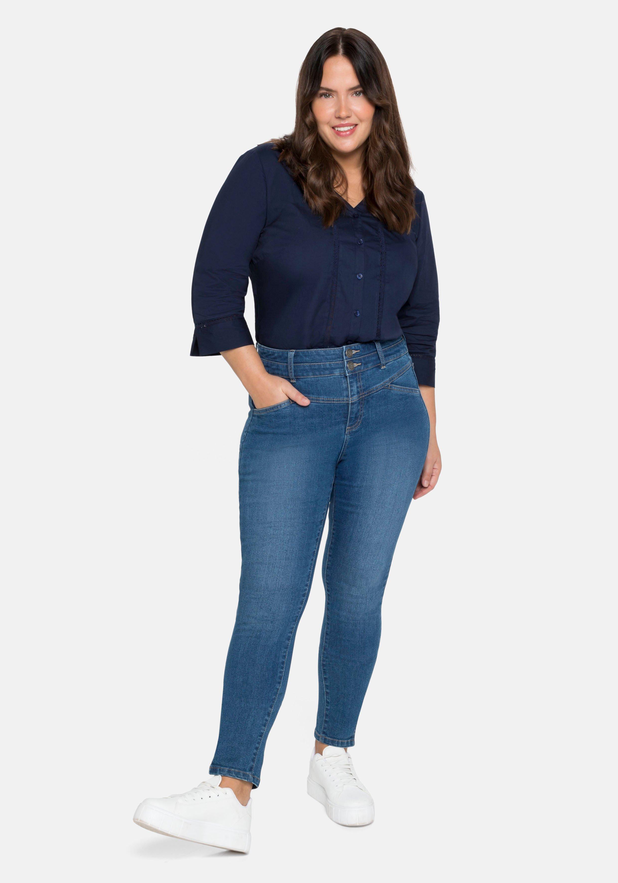 Bluse mit 3/4-Arm, V-Ausschnitt und Spitze