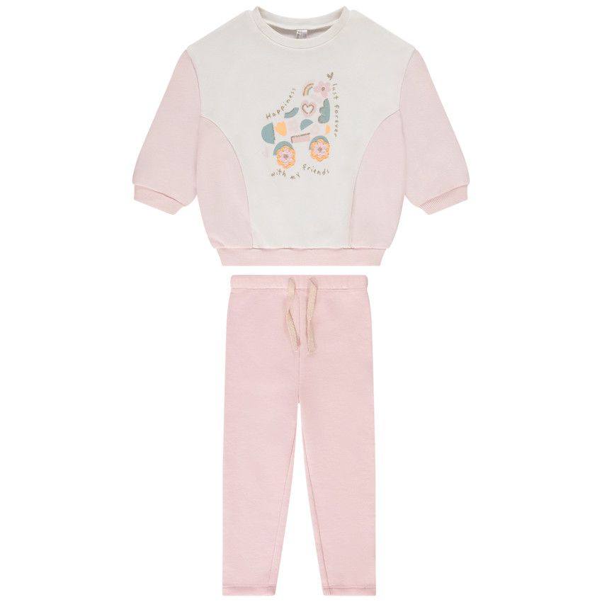 Ensemble jogging molleton print roller pour bébé fille - Rose