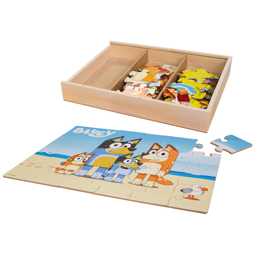 Bluey Holzpuzzle 3er-Pack und Aufbewahrungsschale
