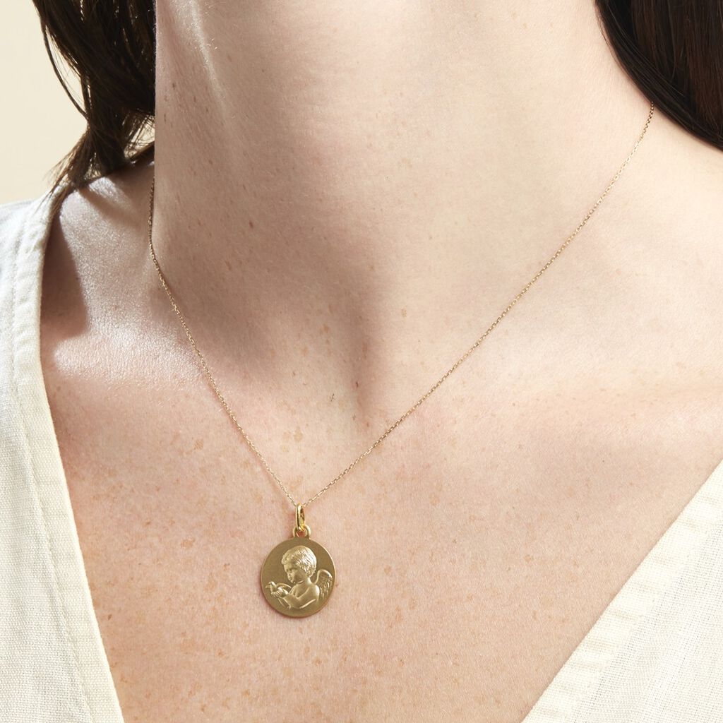 Medaille Or Jaune Ange Et Oiseau