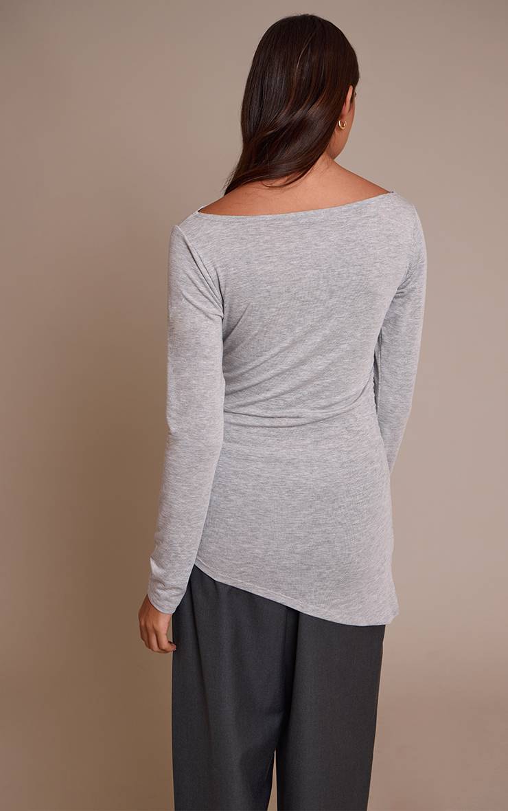 Gris Chiné Haut À Manches Longues Avec Détail D'ourlet Asymétrique