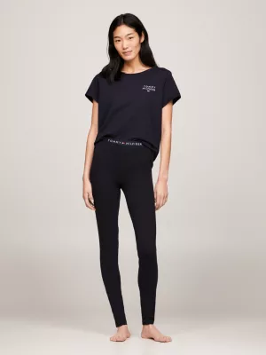 Calça legging comprida com cós elástico e logo