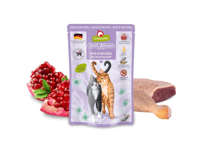 GranataPet Nassfutter DeliCATessen Ente & Geflügel 85 g Alleinfuttermittel für ausgewachsene Katzen