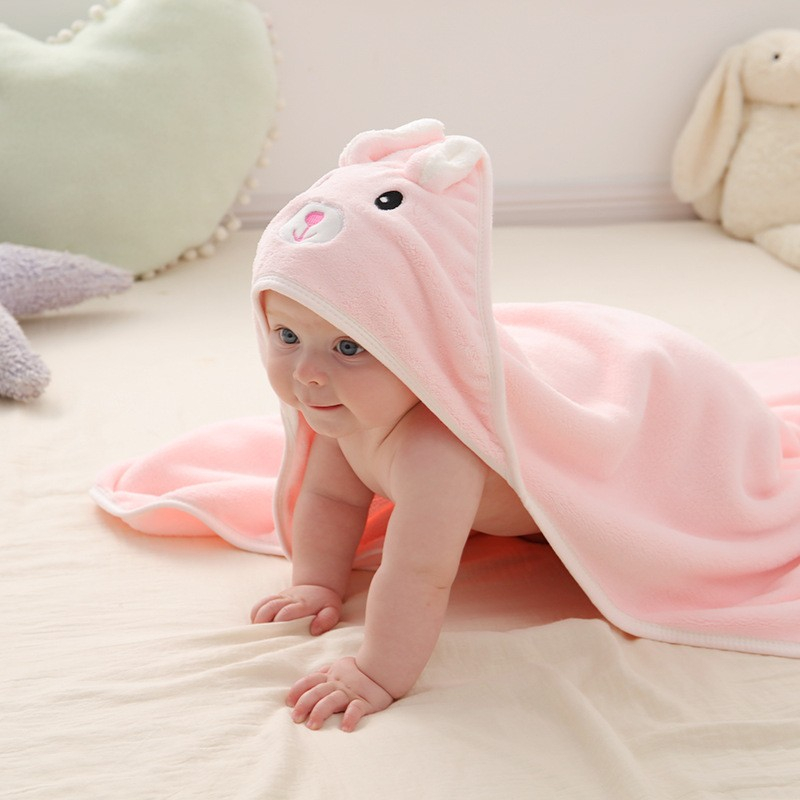 (2er Set) 80x80cm Baby Badehandtuch mit Kapuze - Weiss / Rosa