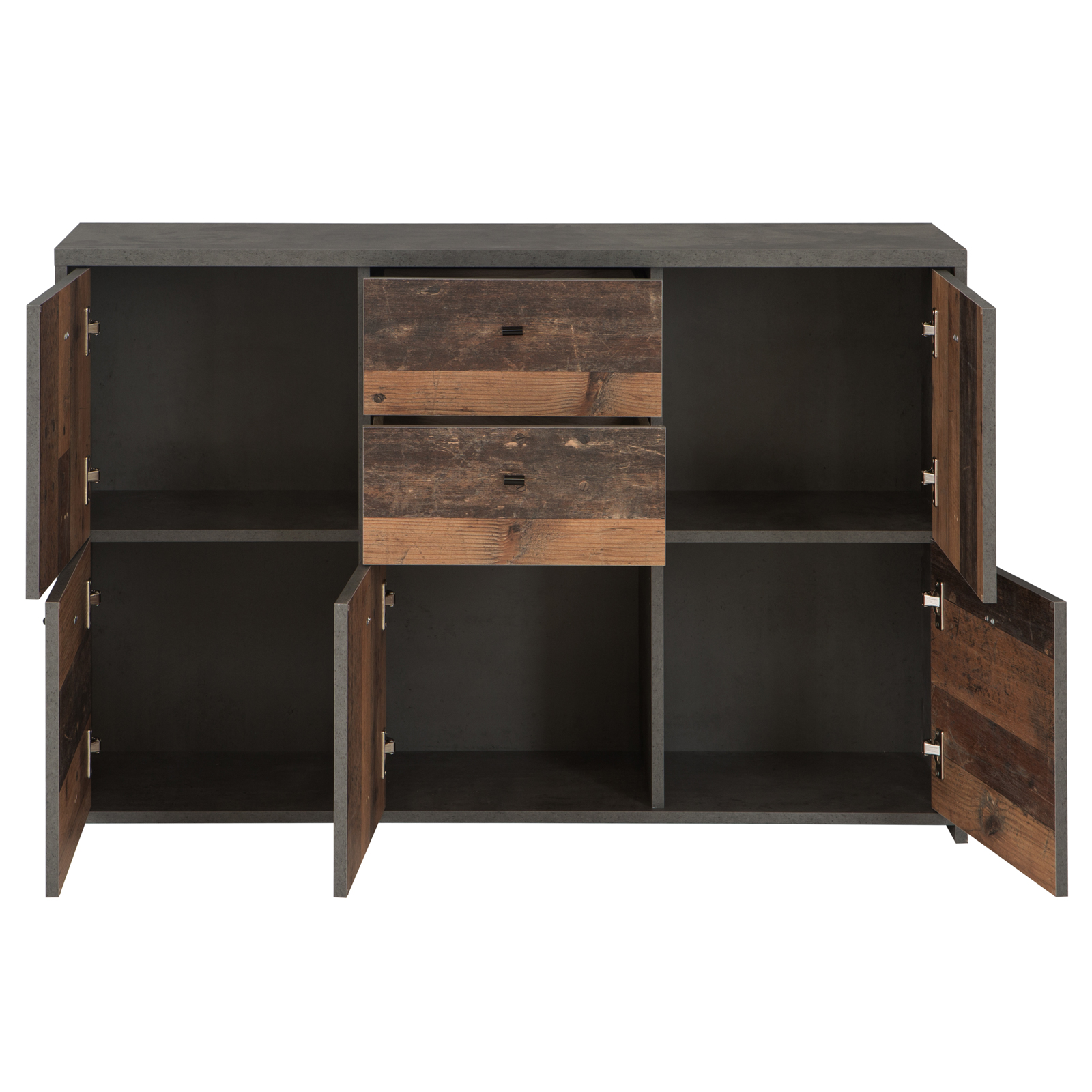 Kommode - Betonoptik - Old Wood Vintage - 5 Türen - 114 cm breit