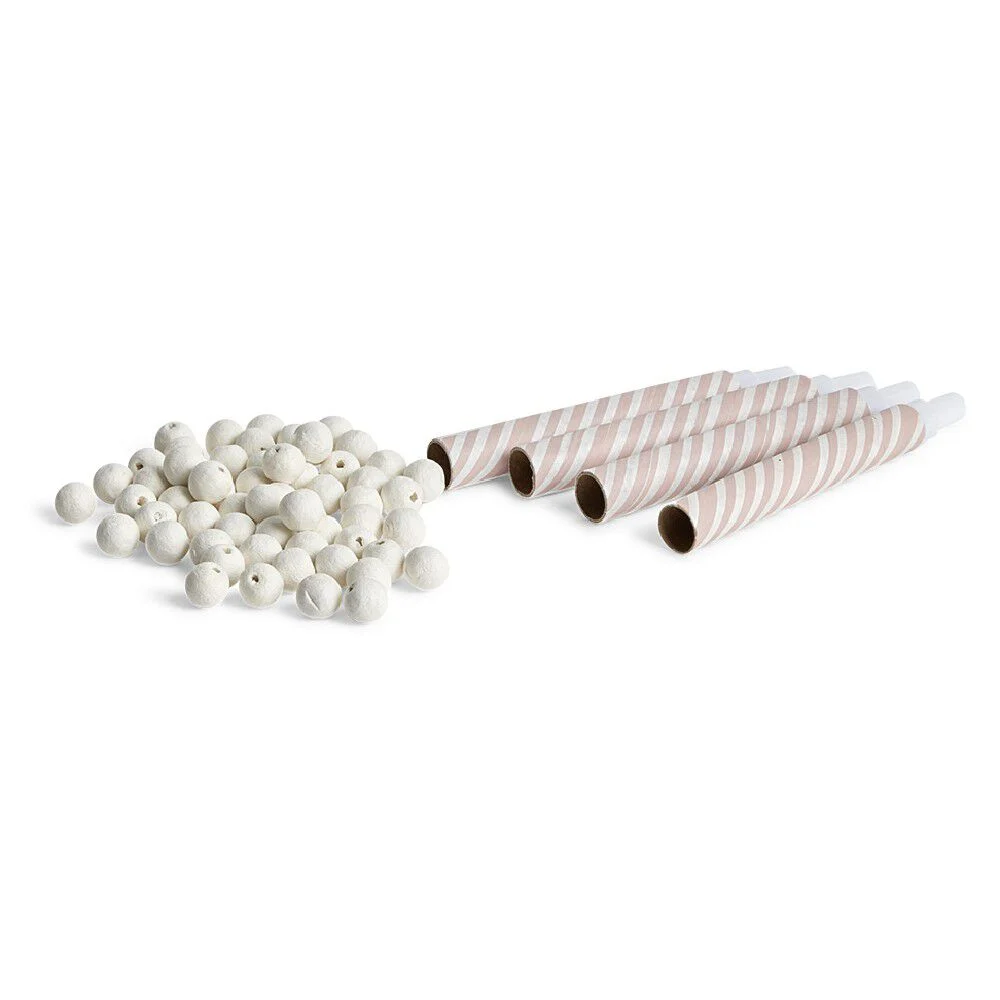 Sarbacane rayée rose et blanche x 4 et ses 60 boules blanches
