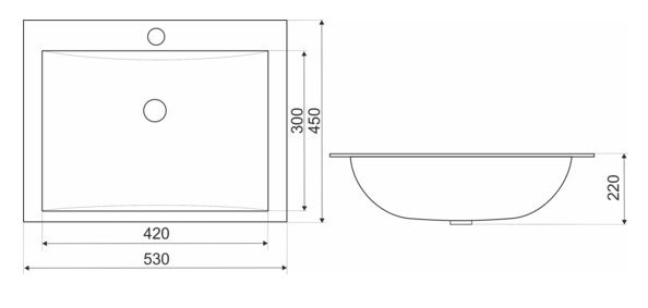 SCHADEMODEL: Kerra KR 709 inbouw wastafel 53x45cm met kraangat