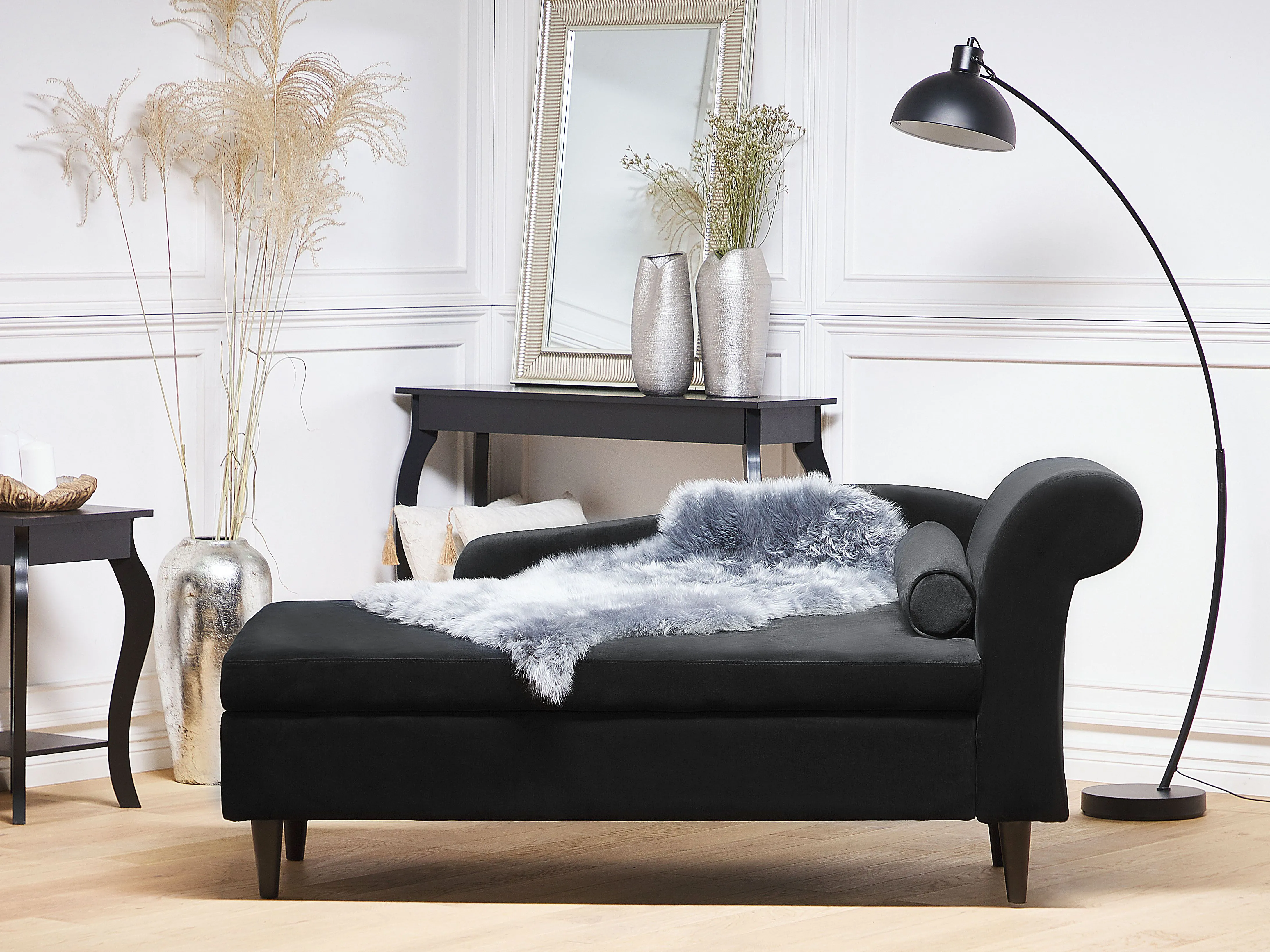 Rechtszijdige chaise longue LUIRO Fluweel Zwart met opbergruimte