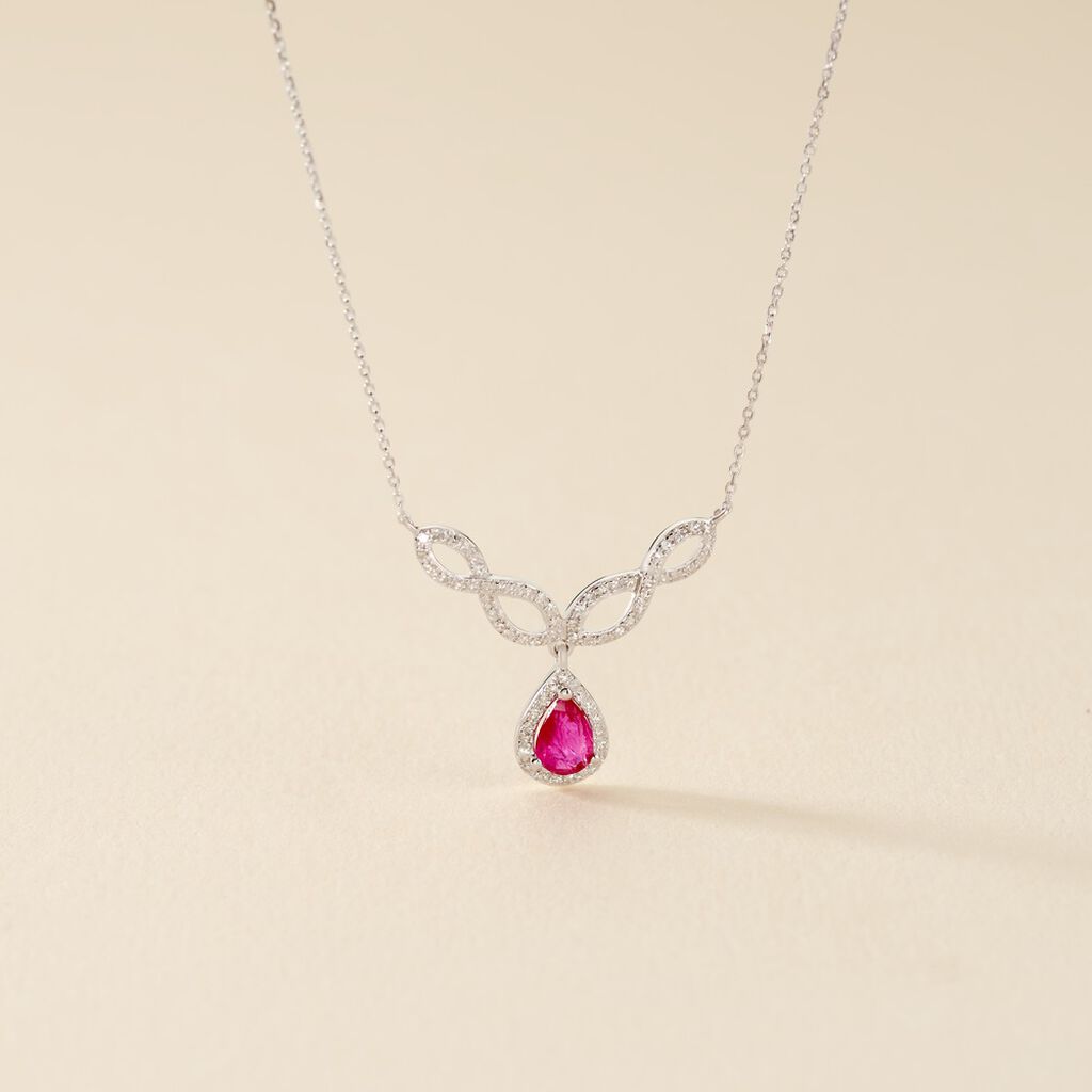 Collier Sissi Or Blanc Diamant Et Rubis