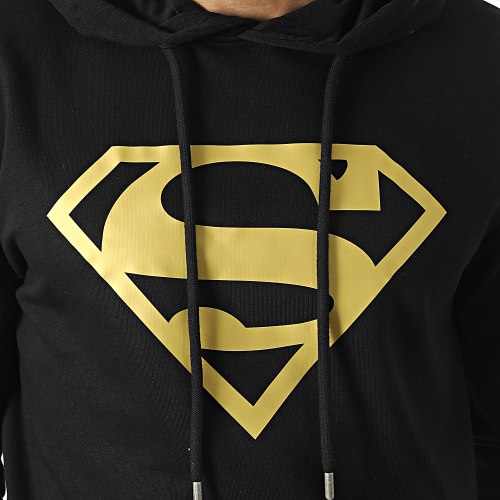 Sweat Capuche Front And Sleeve Noir Doré