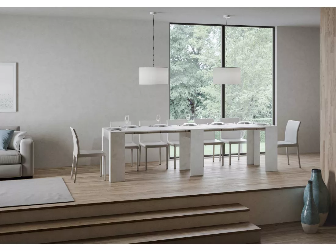 Console extensible 78x47/299 cm Allin Blanc Spatulé rallonges internes