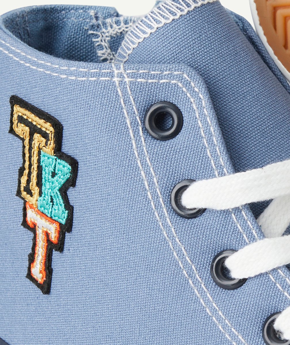 baskets en toile garçon bleues avec lacets et ouverture zippée