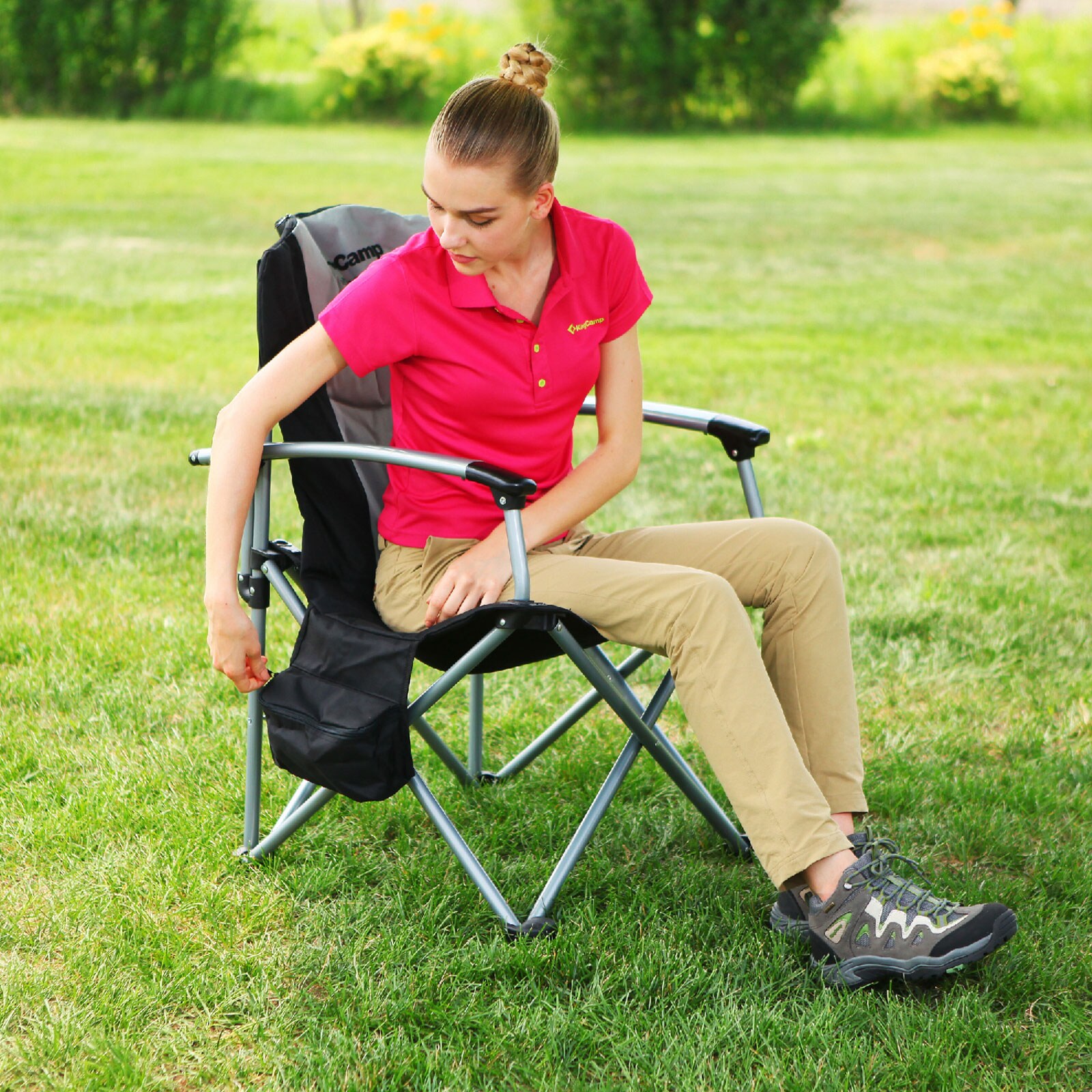 KINGCAMP Camping Falt Stuhl Hochlehne Klapp Sessel Garten Angel Kühltasche 160kg
