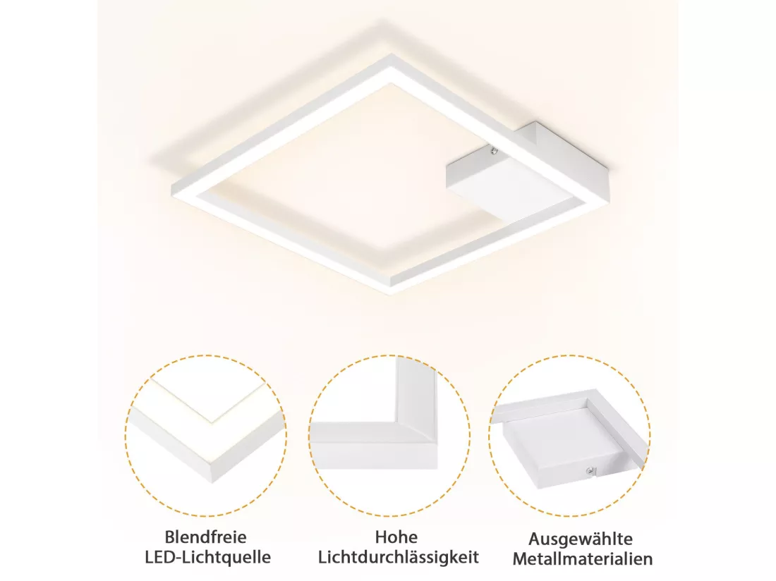 NETTLIFE plafonnier LED blanc 12W moderne 3000K blanc chaud