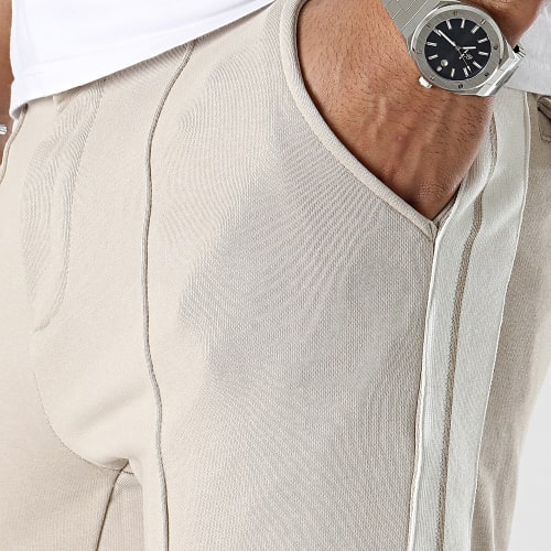 Pantalon Jogging A Bandes Beige