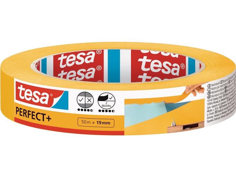 tesa Malerband Malerkrepp Perfect  50m x 19 mm Band aus dünnem Washi-Papier bei Malerarbeiten, für den Innenbereich