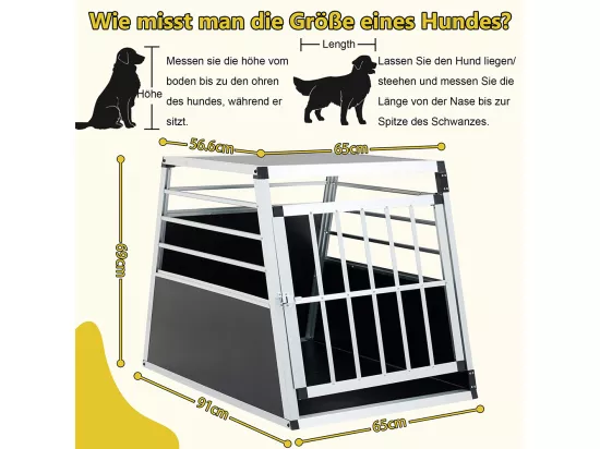 Cage de transport pour chien en aluminium taille XXL 65x91x69 cm noir pour voiture