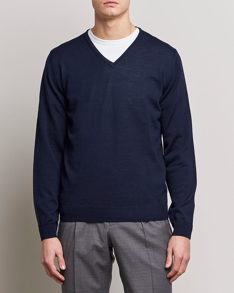 Stenströms Merino Patch V-Neck Navy/Light Grey