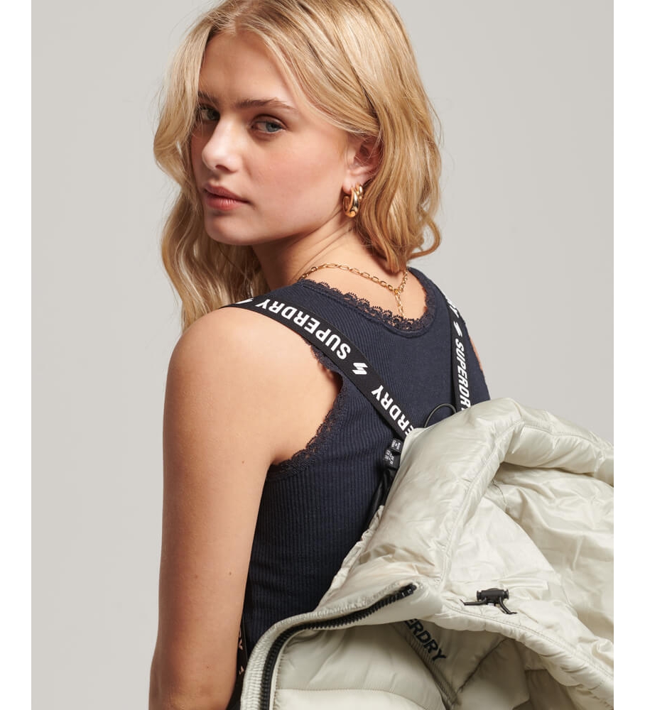 Jaqueta esportiva acolchoada leve Superdry, cinza e verde.