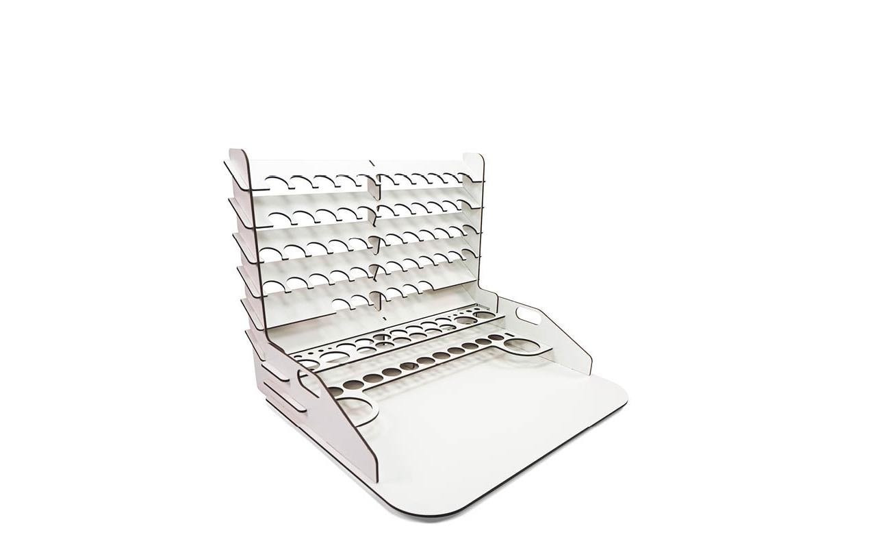Farbdosen Ständer Vertikal & Workstation 40 x 30 cmArbeitsplatte mit Halterungen für Farbdosen und Pinsel