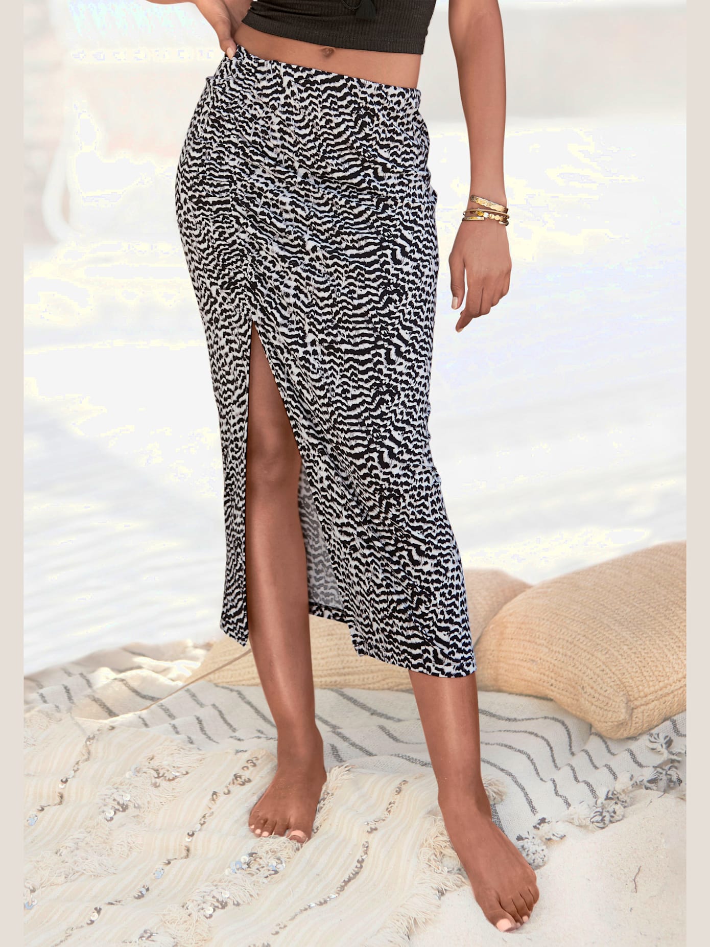 Jupe midi ceinture avec élastique intégré