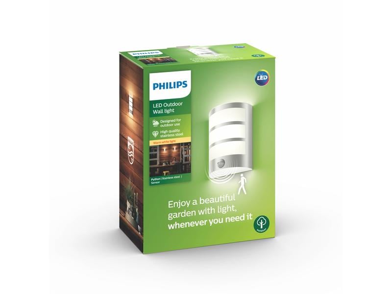 Philips myGarden Wandleuchte Python, 600 lm, Edelstahl   Be LED-Wandleuchte für den Aussenbereich, 1x 6 W