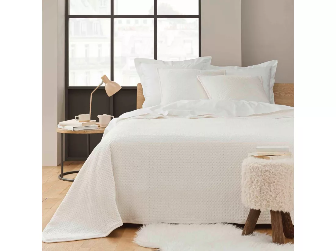 Couvre-lit velours relief/sherpa Mylene Naturel