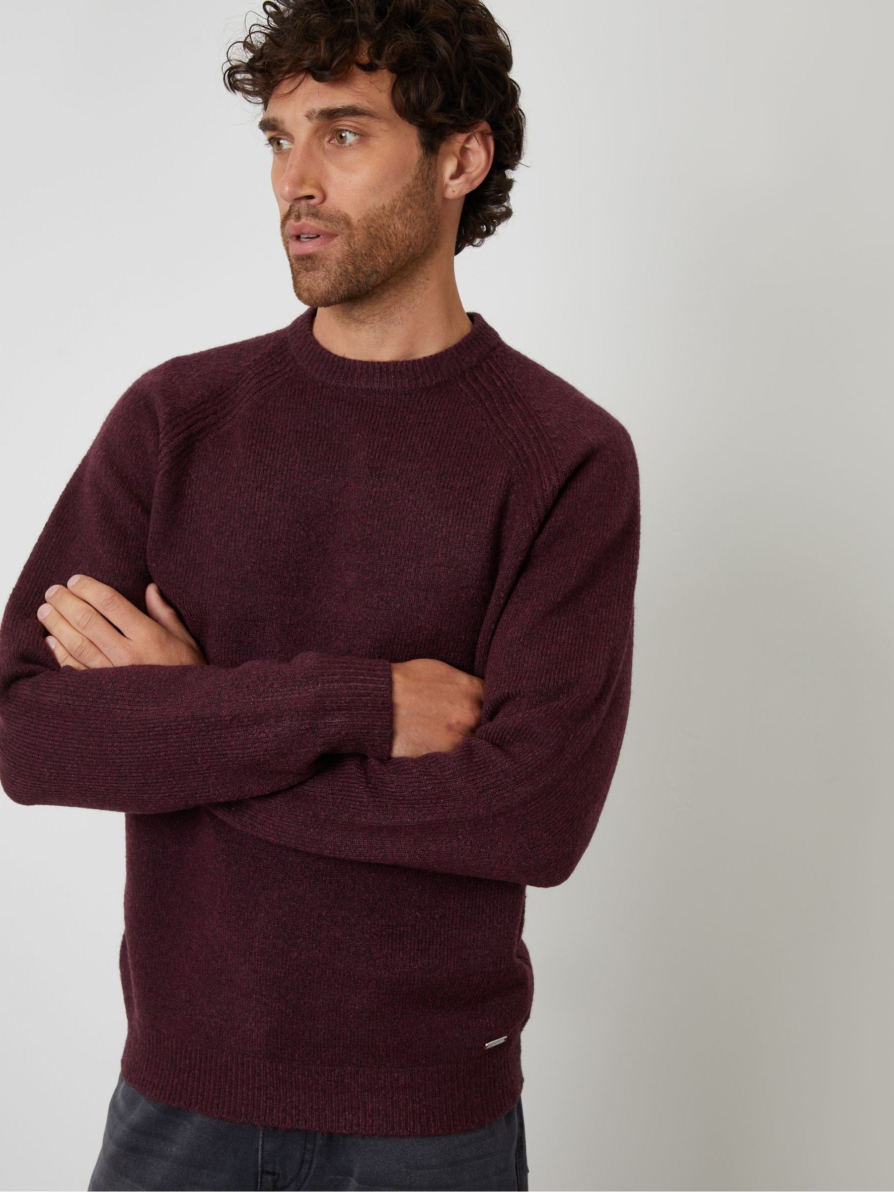 Rood - Threadbare Raglan Rib Knitted Crew Neck Jumper