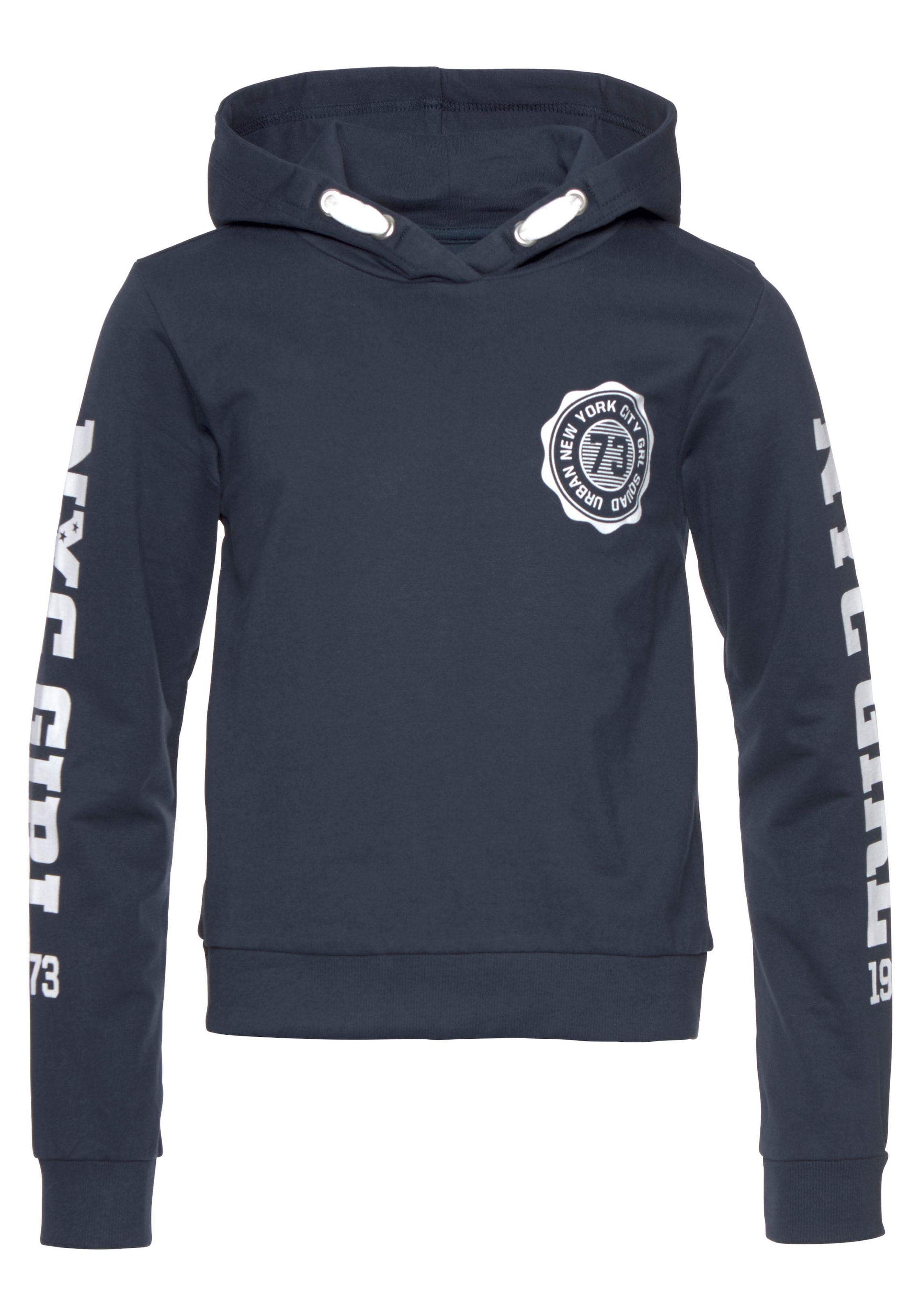 KIDSWORLD Kapuzensweatshirt »Shirt mit Ärmelprint«, Langarm,  mit stylischem Print,  mit Kapuze,  aus Baumwolle