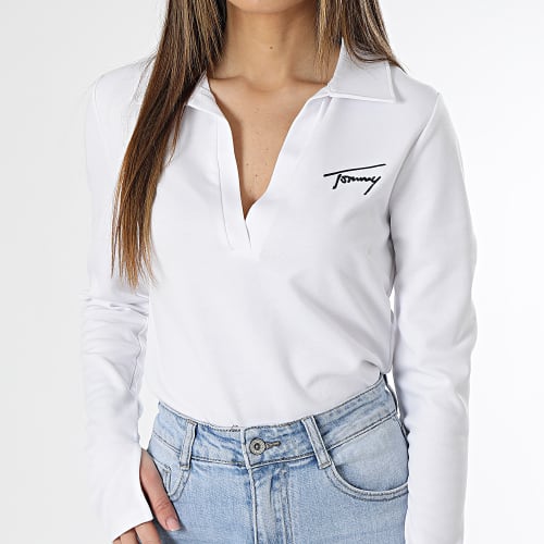 Polo Manches Longues Femme Baby Crop Signature 4965 Blanc