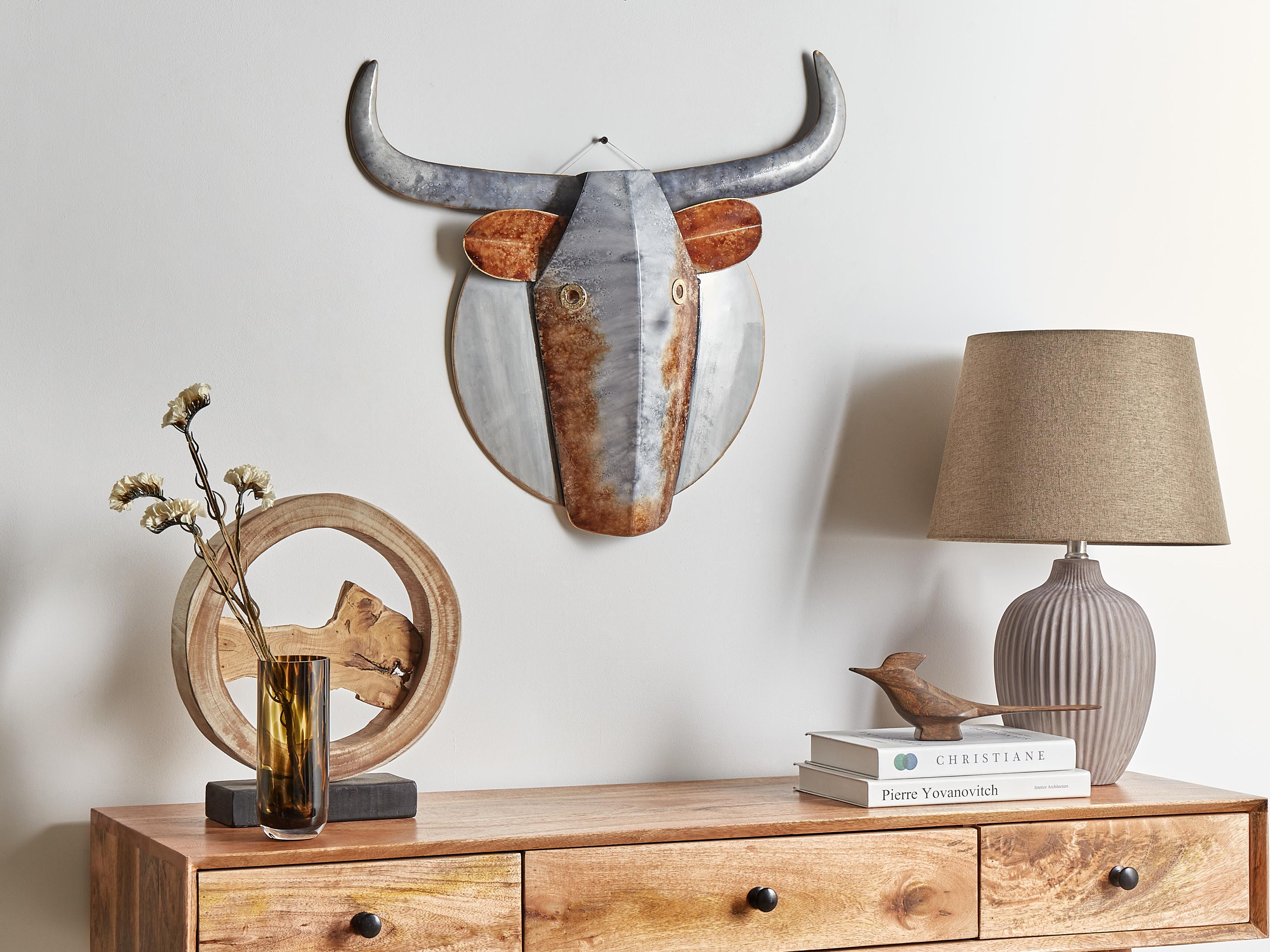 Wanddecoratie Stier ERBIUM Metaal 41 cm Grijs