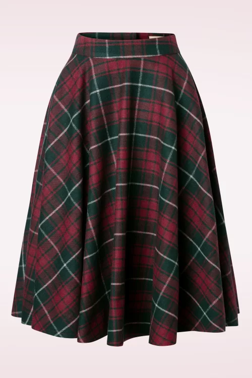 Timeless Sophie wollen geruite rok met bretels in rood en donkergroen