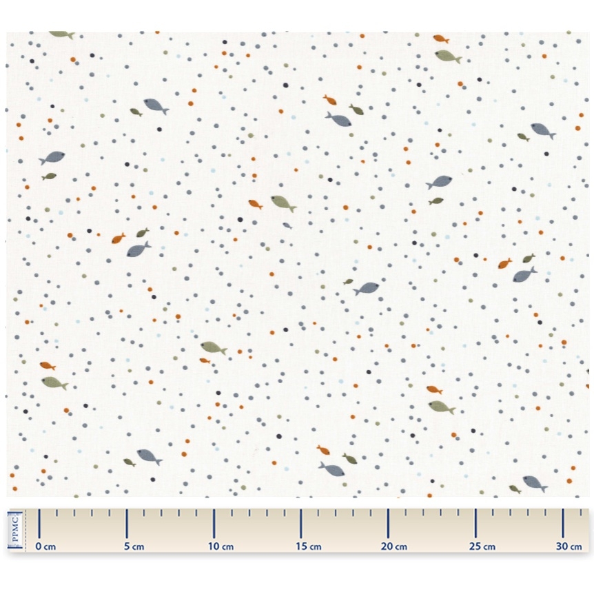 Tissu Coton Au Mètre Ex2459 Pois Poissons Bleu