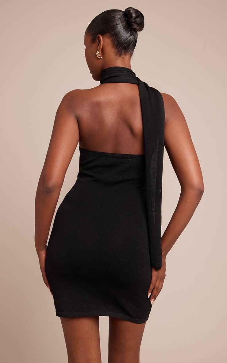 Noir Robe Mini Tricotée À Détail Foulard
